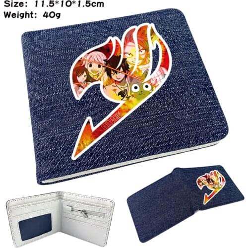 Anime Fairy Tail Denim Wallet Short Photo Card Holder Bifold Casual Student Teenger High Quality Mens Womens purse