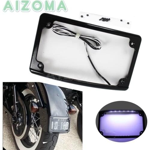 Motorcycle 6PCS LED Curved License Plate Frame with Light Fit Standard 7-3/16" x 4-1/4" License Number Plate Cover For Harley