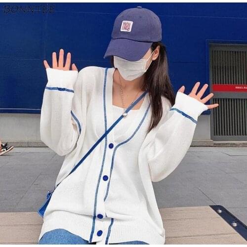 Cardigan Women White Patchwork Loose Thin All-match Long Sleeve Korean Knitting Summer New Sunscreen Chandails Tunic Outerwear