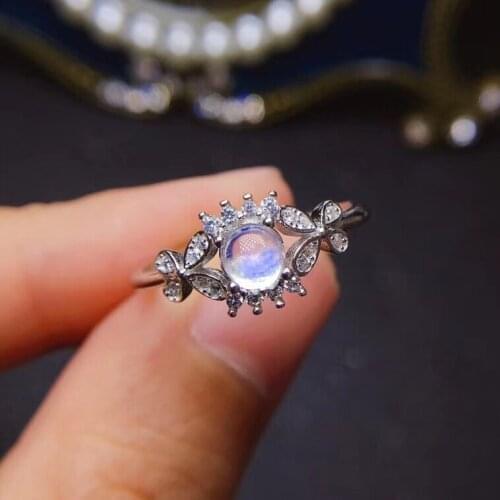 Natural light blue moonstone Ring Natural gemstone Ring S925 silver Luxurious Restoring Butterfly womens party fine Jewelry