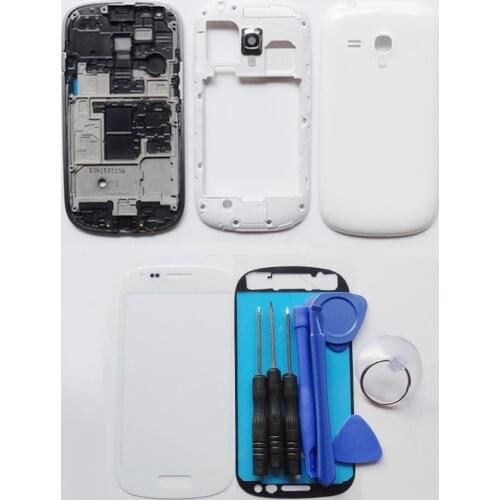 For Samsung Galaxy S3 mini i8190 housing full outer glass +Adhesive +Front Frame +Middle Frame +Battery Cover door Repair Parts