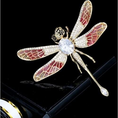 Creative dragonfly brooches fashionable brand design wedding party corsage jewellery Oil drop brooch pin with CZ stone