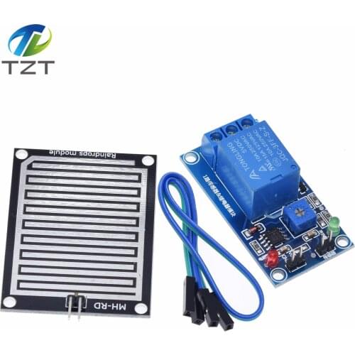 TZT Rain water sensor module + DC 5V 12V Relay Control Module Rain Sensor Water Raindrops Detection Module for Arduino robot kit