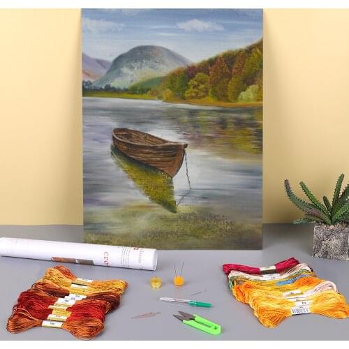 Natural Scenery The Rowing Boat Printed 11CT Cross-Stitch Kit DIY Embroidery DMC Threads Sewing Needlework Craft Mulina