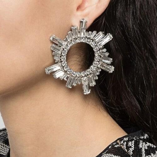 New Fashion Women Shiny Rhinestone Sunshine Styles Dangle Earrings Jewelry Boutique Evening Dress Statement Earrings Accessories