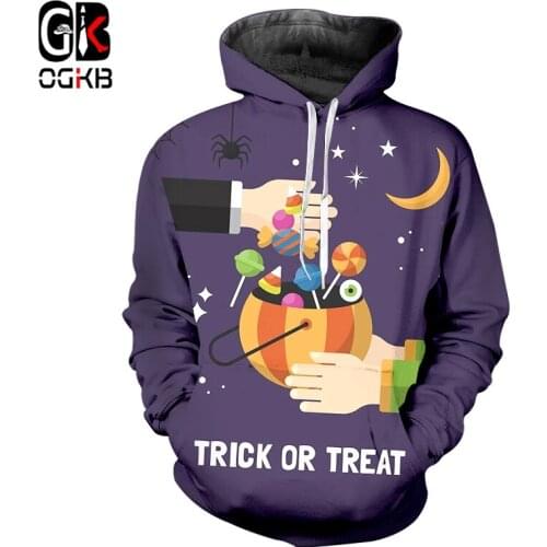 OGKB New Creative Street Clothing 3D Printed Hoodies Funny Trick Or Treat Candy Halloween Big Size 6XL