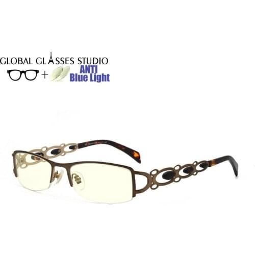 Eyeglasses Frames Blue Light Glasses Brown Rectangle Fashion Metal Reading Women Men Vintage RM00613-C9