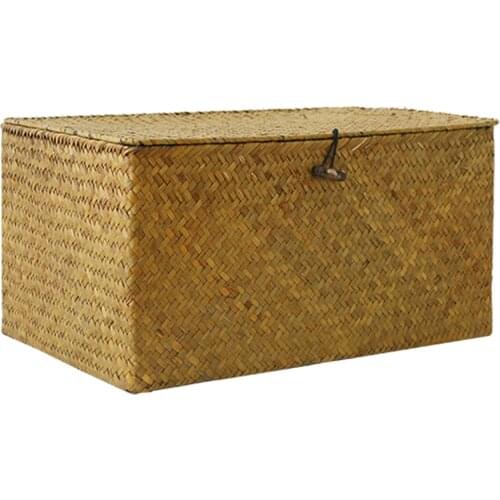 Seaweed with button woven basket straw woven debris desktop storage box Hand-woven storage basket Clothing storage basket