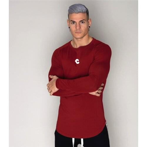 Casual Cotton t shirt Men Gym Fitness Long sleeve T-Shirt Male Bodybuilding Slim Tees shirt Tops Autumn Running Training Clothes