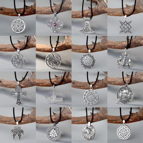 QIAMNI Punk Norse Viking Pagan Axe Thor Hammer Amulet Pendant Necklace Slavic Vintage Women Gift Men Statement Talisman Jewelry
