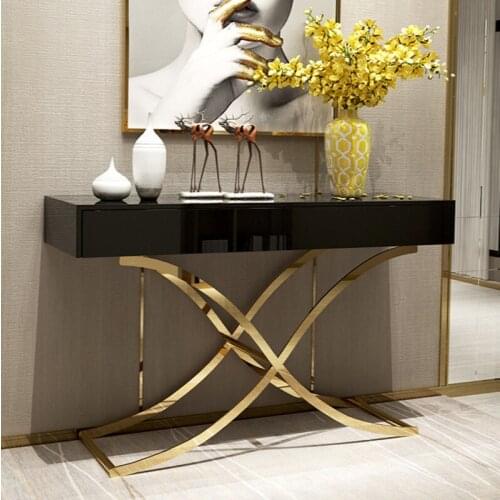 Light Luxury Stainless Steel hall Table Black Paint Decorative Door Cabinet Metal Wall Console