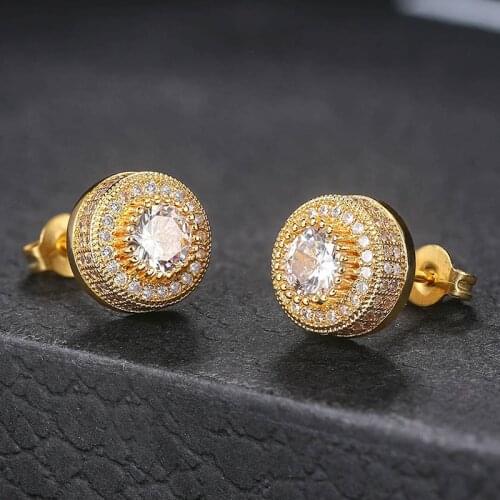 Luxury Punk 2020 Trend Jewellery For Women Iced Out Zircon Hip Hop Men Piercings Stud Earrings Round Gold Color Wholesale OHE003