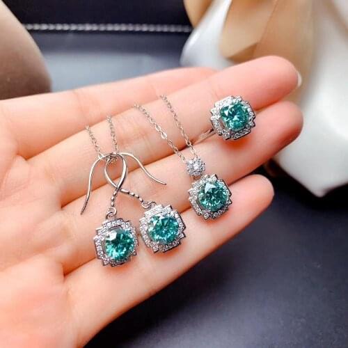 Exquisite shinny moissanite ring hook earring and necklace jewelry set for women real 925 silver good sparkling girl party gift