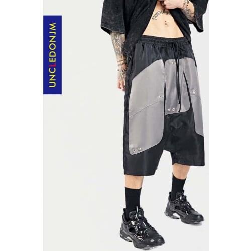Retro shorts men contrast stitching shorts Loose Summer Knee Length Patchwork baggy techwear shorts men 87121