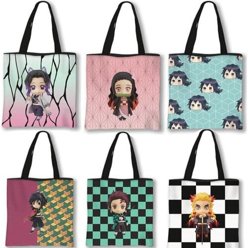 Anime Demon Slayer Printed Handbag Japanese Cartoon Boys Girls Like Storage Bags Travel Shoulder Bag Tote Bag