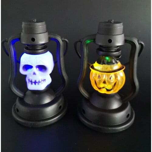 Halloween LED Lantern with Handle, Pumpkin Skeleton Night Light Lantern Gradient Colorful Kerosene Lamp Halloween Decoration