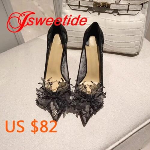 Sexy Women Pumps Chunky High Heel Pointed Toe Brand Heels Dress Shoes fashion stiletto heel pointed toes Lace High heels