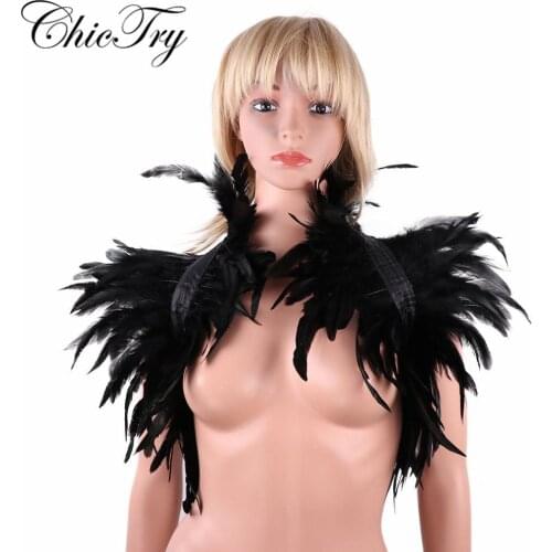 Fashion Women Victorian Real Natural Feather Shrug Shawl Shoulder Wrap Cape Gothic Collar with Ribbon Ties for Costume Party