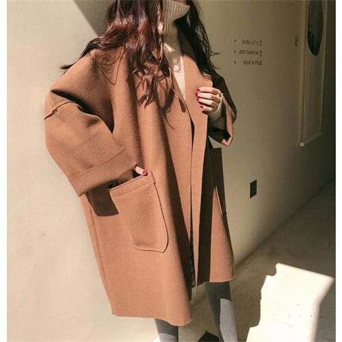 Women Autumn Winter Clothing Female Plus Size Loose Outwear Korean Fashion Solid Long Turn-Down Cardigan Collar Trench Coat Tops
