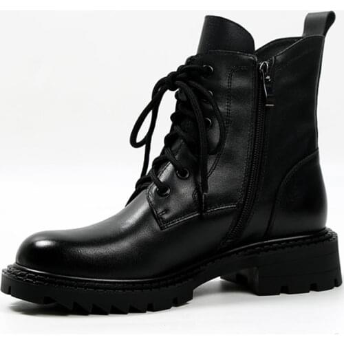 MORDOAN Ladies Boots 2021 Autumn Winter Genuine Cow Leather Lace-Up Round Toe Lady Booties Platform Shoes Ankle Boots Women