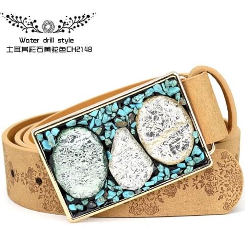 Women Vintage emboss Belt Alloy Smooth Buckle Inlaid Color Stone Buckles Head Personality Decorative 3.5cm waistband