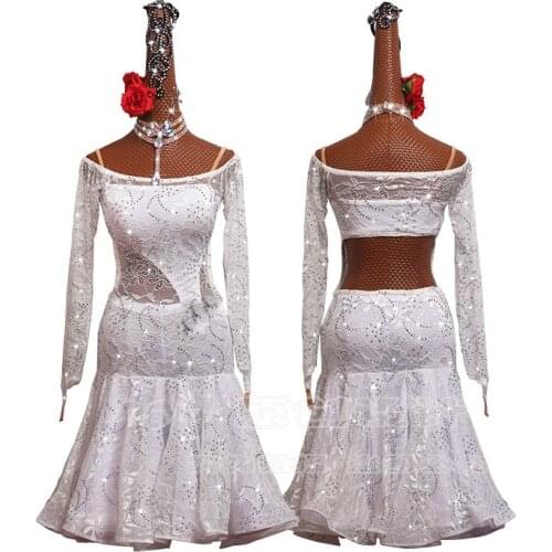White Embroidery Latin Dance Dress For Women High-end Custom Latin Dance Skirt Competition Performance Dance Dress Free Transit