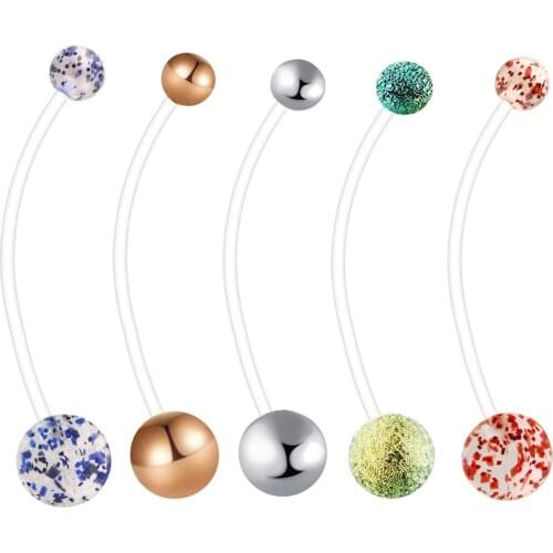 65pcs Multicolor Flexible UV Steel Ball Dangle Navel Rings Pregnant Woman Navel Bar Belly Button Ring Piercing Sexy Body Jewelry