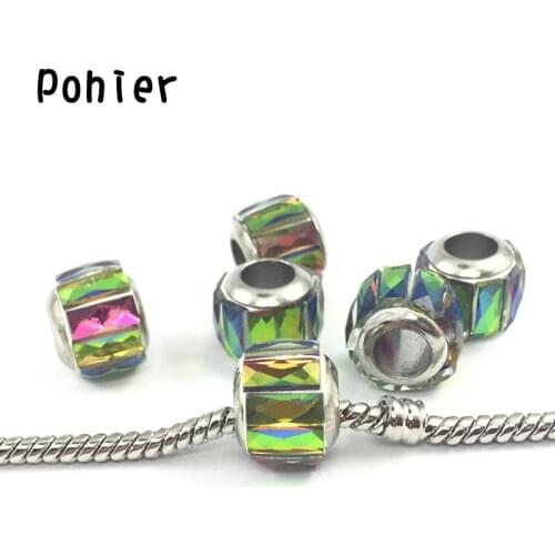 8*11mm Silver Plated Green AB Glass Charm European Beads Fit Charms Bracelets&Bangles Necklace