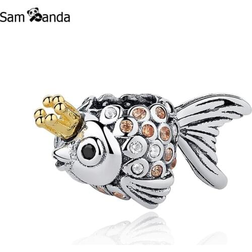 Authentic 100% 925 Sterling Silver Bead Charm Delicate Crown Goldfish Beads Fit Pandora Original Bracelet DIY Fine Jewelry Gift