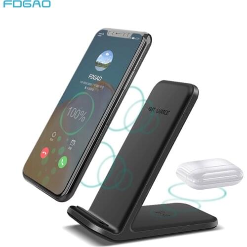 FDGAO 15W 2 in 1 Wireless Charging Dock Station Qi Fast Charger Stand for AirPods Pro iPhone 11 XS XR X 8 Samsung Buds S20 S10
