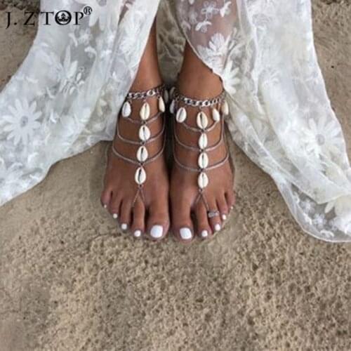 Bohemia Ankle Jewelry Natural Shell Tassels Anklets Foot Bracelets Zinc Alloy Leg Chain Tornozeleira Beach Accessories For Women