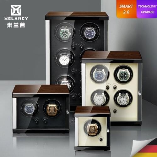 MELANCY Watch Winder for Automatic 1 2 4 6 Slot watches Japanese Mabuchi Mute Motor LCD Digital Display Wooden Watch Box