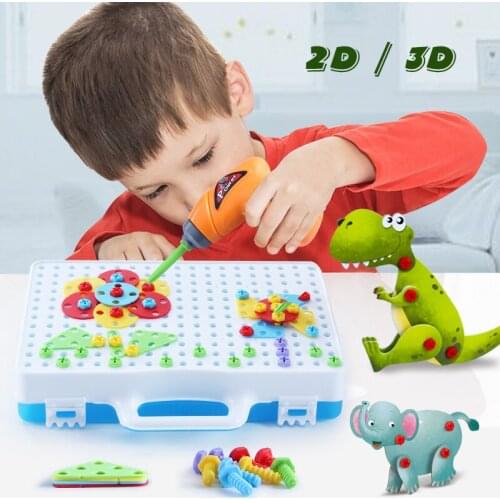 Children Tool Toys Electric Drill Screws 3D Puzzle Educational for Pretend Play Games Assembling Animals Block Model Toy