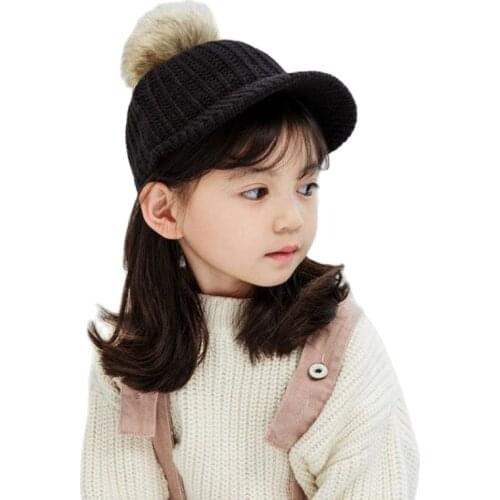 Doitbest 2020 winter Children Baseball Cap 2 to 6 Years old Fake Removable fur ball knit Hats autumn warm Boys Girls Caps