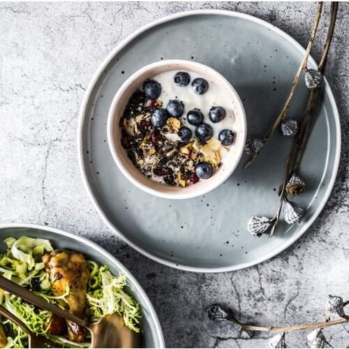 European Creative Ceramic Pink Gray Tableware Dessert Dishes Porcelain Breakfast Steak Plate Simple Dinner Soup Rice Bowls