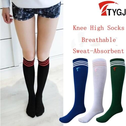 Womens Golf Stockings Over Knee High Socks Girls Outdoor Sports Stockings Breathable Elastic Cycling Tennis Yoga Socks 4 Colors