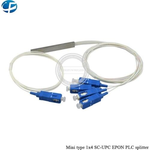 Hot selling PLC Splitter 5pcs/lot Mini 0.9mm SC-UPC 1x4 SM Fiber Optic steel tube mini 0.9mm SC-UPC 1x4 SM PLC Splitter
