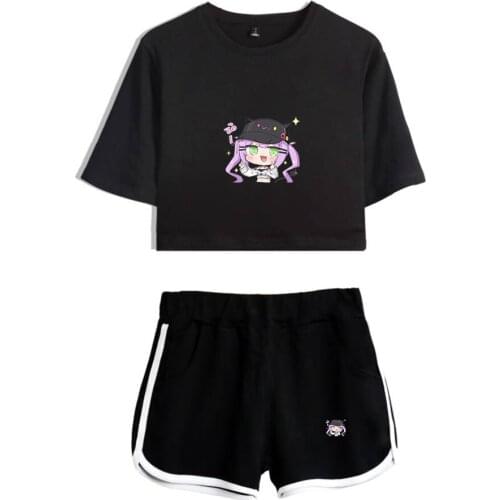 HOLOLIVE Vtuber Tokoyami Towa Print Summer Women/Girl Sets Sexy Short Tops+shorts Elastic Waist Suits Two Piece Sets Kawaii