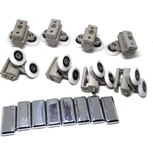 Clarmone 4pcs double upper and 4 pcs double down height adjustable chromed shower door parts, shower cabin sliding door rollers