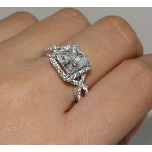 Luxury Princess cut 3ct Lab Diamond Ring 925 sterling silver Bijou Engagement Wedding band Rings for Women Bridal Charm Jewelry