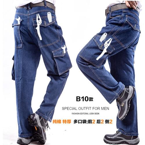 Cotton Multi Pocket overalls pants mens thickened welder auto repair overalls large loose labor protection pants
