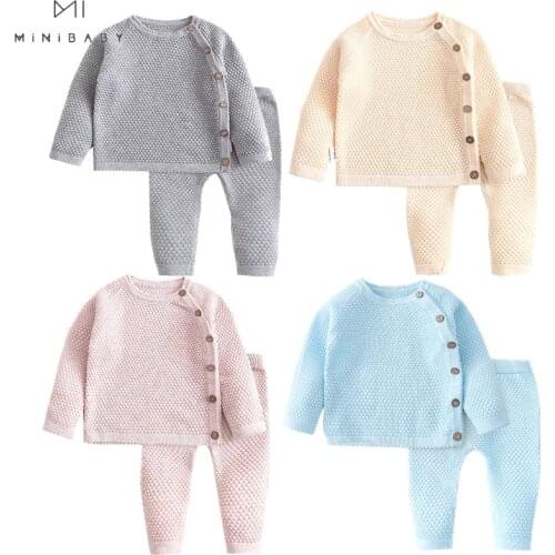 Undefined baby clothing sets winter spring Casual baby girls boys clothes newborn knitting sweater tops + pant home wear pajamas