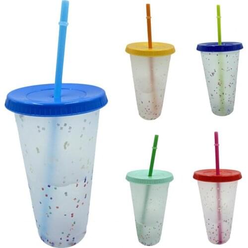 60%HOT700ml Rainbow Straw Cup Food Grade Reusable PP Plastic Color Changing Bottle with Lid for Office