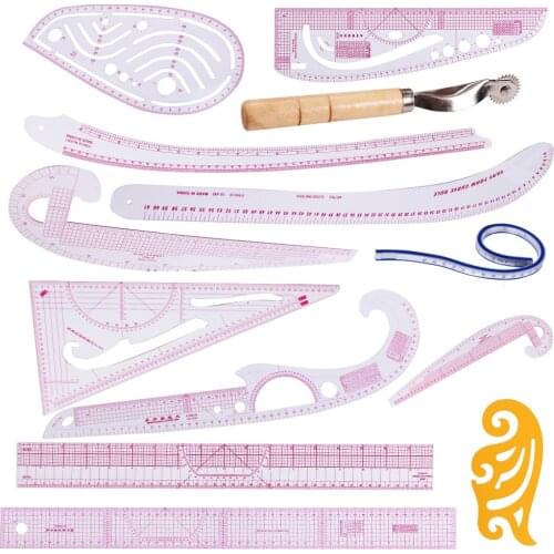13pcs Sewing French Curve Ruler Set Measure Dressmaking Tailor Drawing Template Craft Tool with Stitching Wheel For Needlework