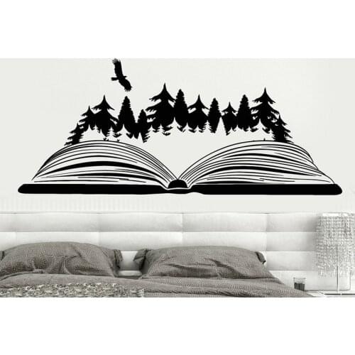 Open Book Wall Decal Magic Forest Bird Nature Landscape Vinyl Window Stickers Library Reading Room Bookstore Interior Decor E641