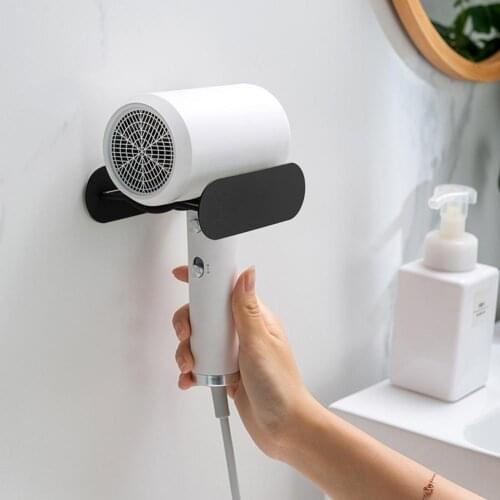 Hair Dryer Holder Punch-Free Wall Mounted Rack Storage Bracket Anti-Slip Carbon Steel Hair Dryer Holder Bathroom Organizer
