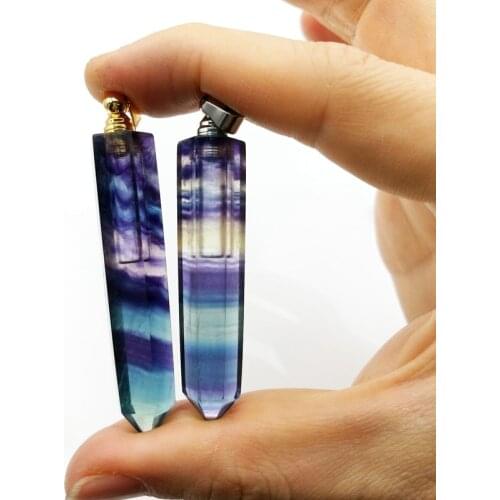 Natural hexagon prism pointed Stone Essential Oil Diffuser Perfume Bottle Pendant Fluorite Necklace vial Graduation Gift