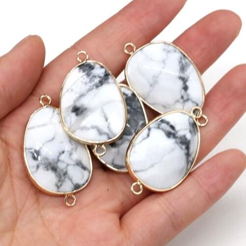 Natural Stone Pendants Oval Faceted White Turquoises Gold plate Connectors Charms for Jewelry Making DIY Necklace Bracelet