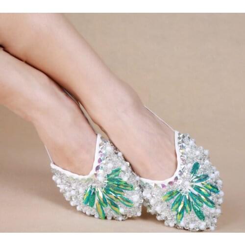 Cheap Dancewear Women Ballet Flats Belly Dance Practice Shoes Sequins Shoe Pads
