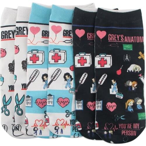 TV Show Greys Anatomy Sock Cartoon Doctor Nurse Short Antiskid Casual Summer Sock